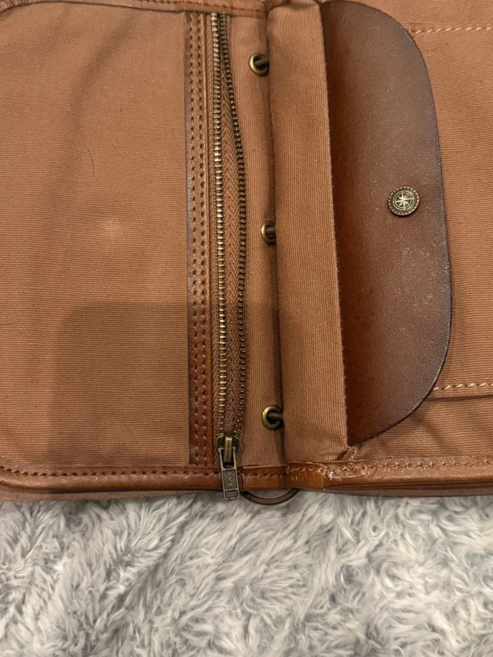 QVC Brown Leather Travel Folio with Embossed Compass - Picture 3 of 6